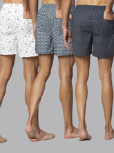 Men's Multicolor, 100% Cotton, Printed, Regular Fit, Inner Elastic, Mid-Rise, Boxers- Pack of 3